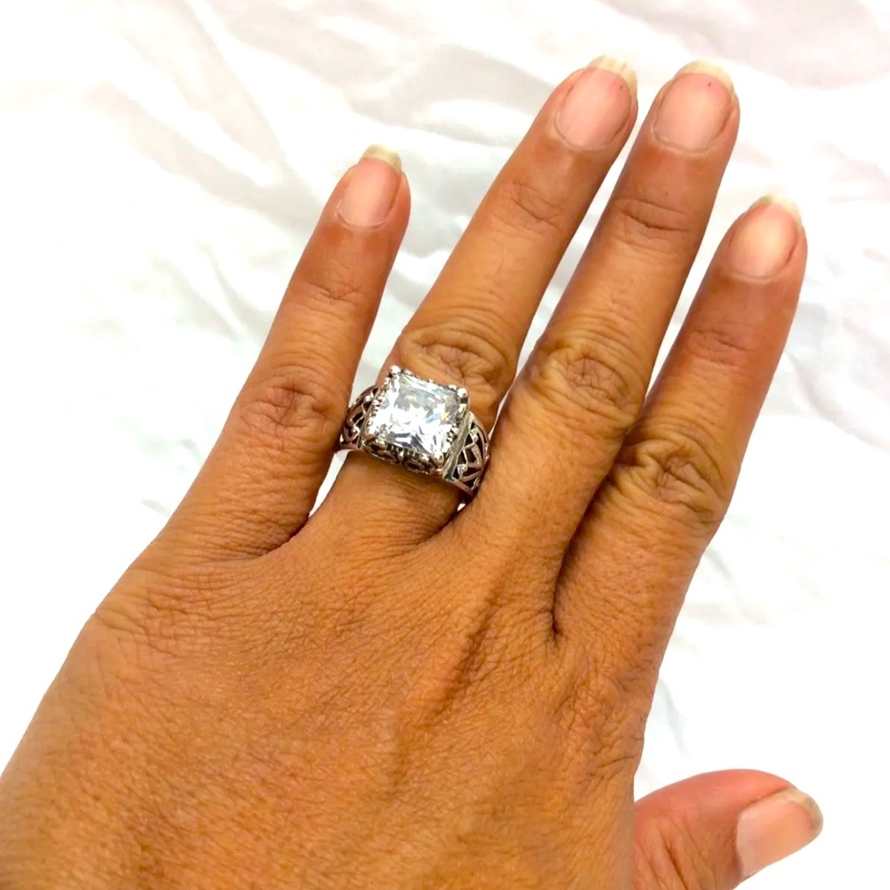 Sterling Silver Cushion-Cut Cubic Zirconia Statement Ring - Size 8